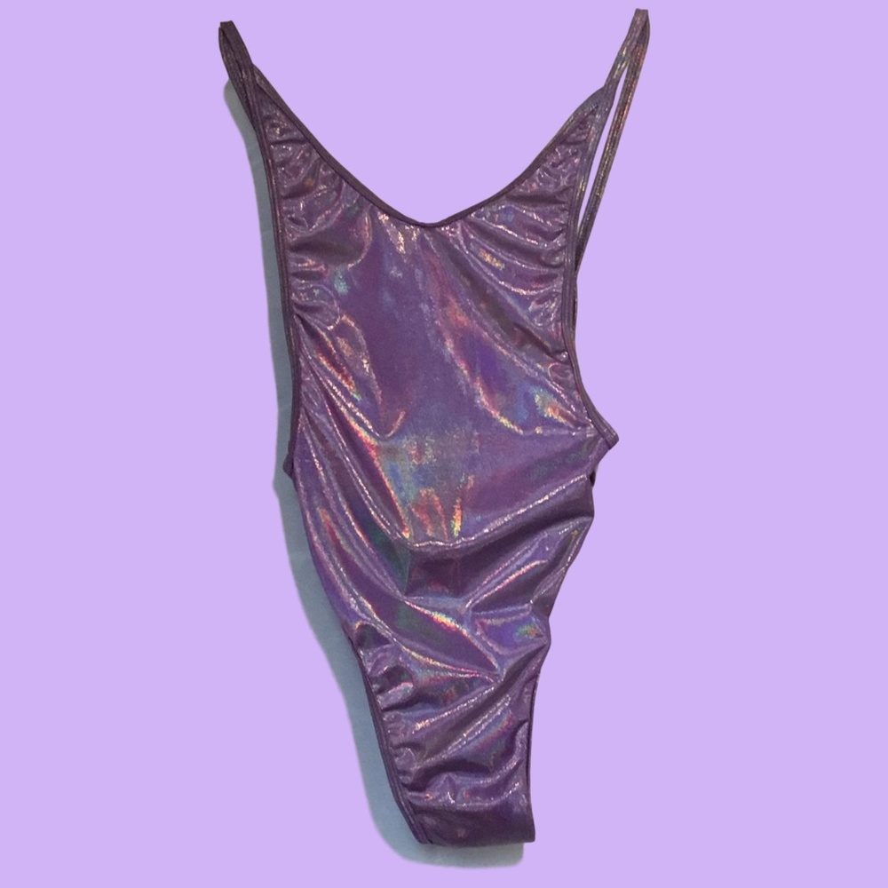 Roma Costume Lowcut Side Romper Holographic Purple